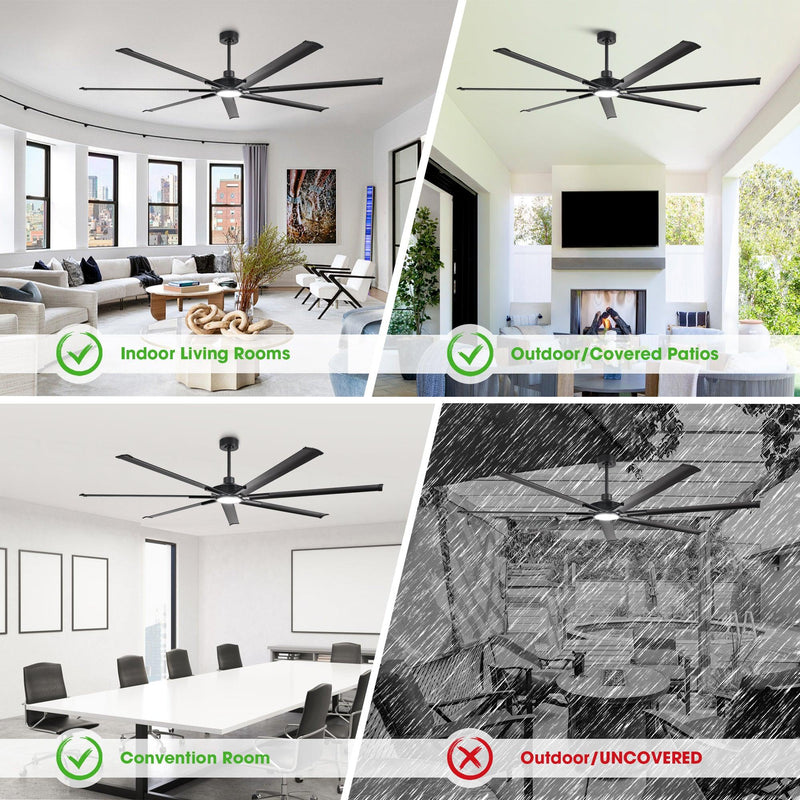 84 Inch 100 Inch Padus Black Large Size Ceiling Fan with Dimmable Lighting and Remote Control