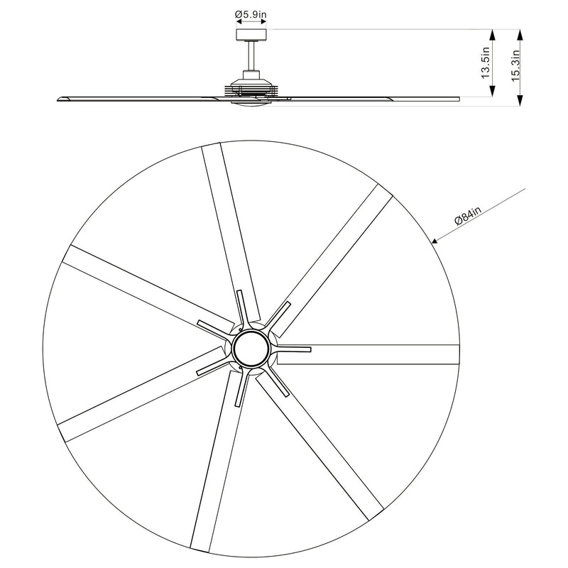 84 Inch 100 Inch Padus Black Large Size Ceiling Fan with Dimmable Lighting and Remote Control
