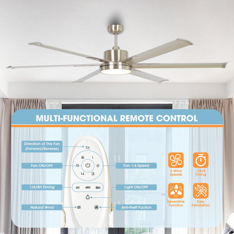 65 Inch Freda DC Motor Modern Downrod Ceiling Fan with LED Light and Remote Control