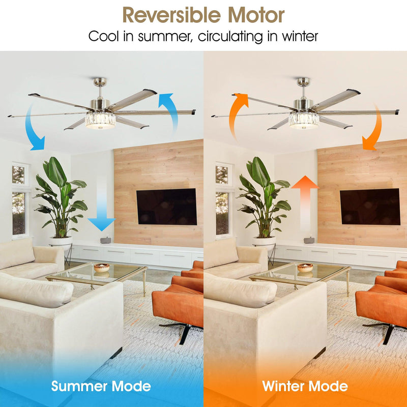 65" Modern Brushed Nickel DC Motor Downrod Mount Reversible Ceiling Fan with Lighting and Remote Control