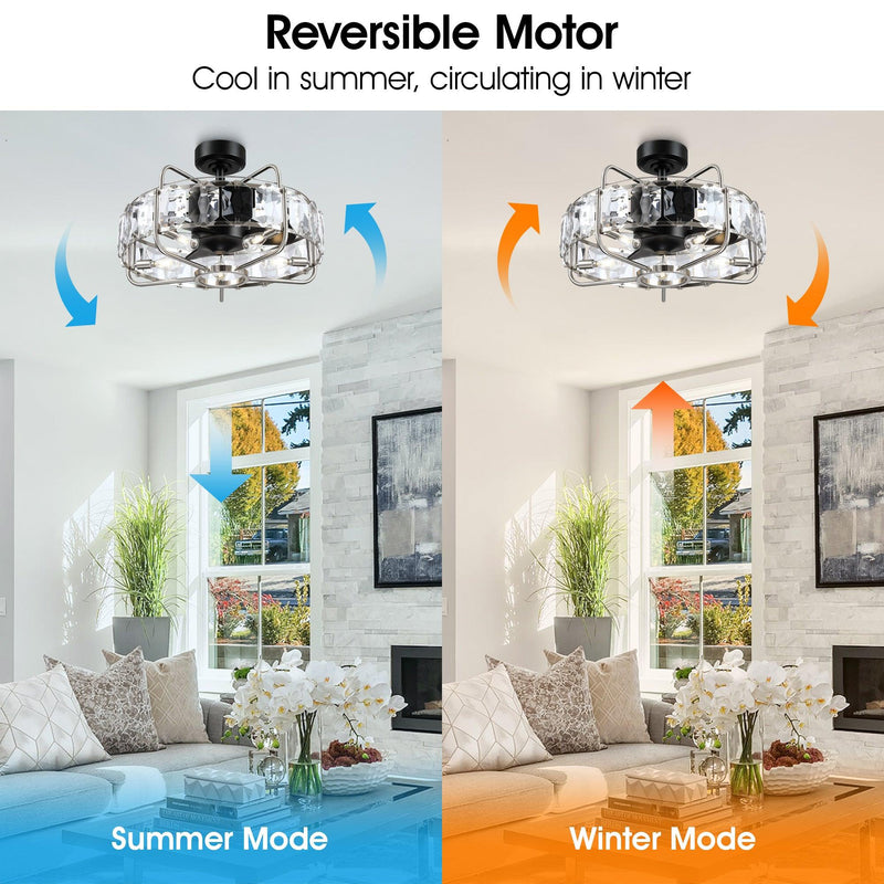 23" Modern DC Motor Downrod Mount Reversible Fandelier Ceiling Fan with Lighting and Remote Control