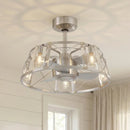 23" Modern Satin Nickel DC Motor Downrod Mount Reversible Fandelier Ceiling Fan with Lighting and Remote Control