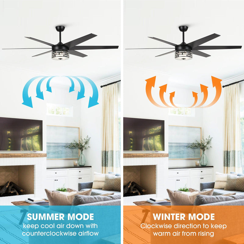 70" Modern DC Motor Downrod Mount Reversible Ceiling Fan with Lighting and Remote Control