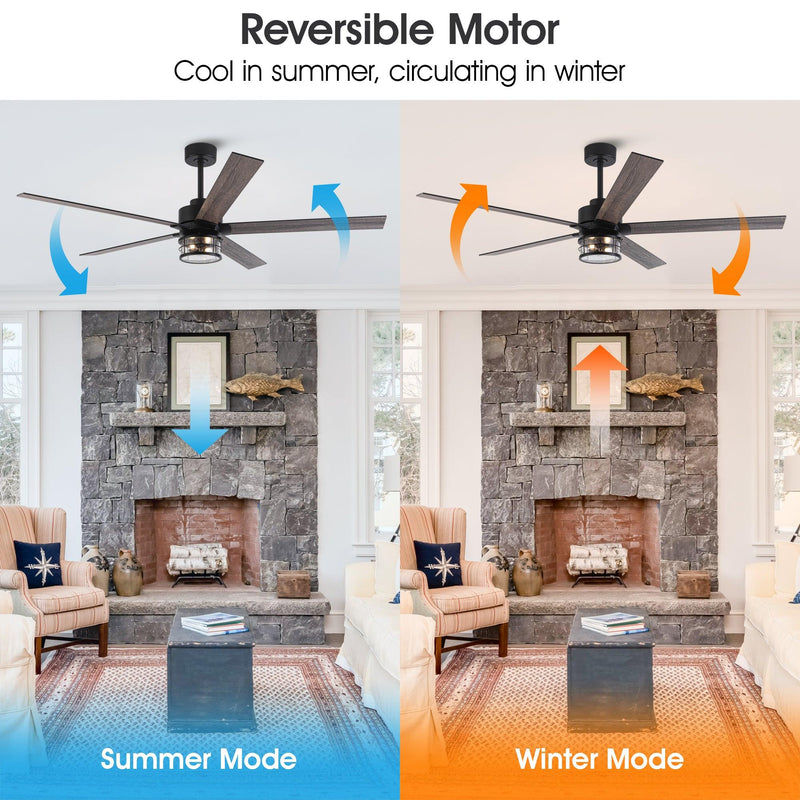 65" Modern Reversible Ceiling Fan with Lighting and Remote Control