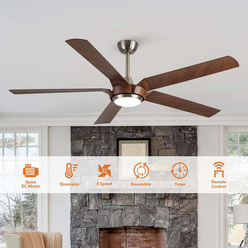 65" Fury Farmhouse DC Motor Downrod Mount Ceiling Fan with Lighting and Remote Control
