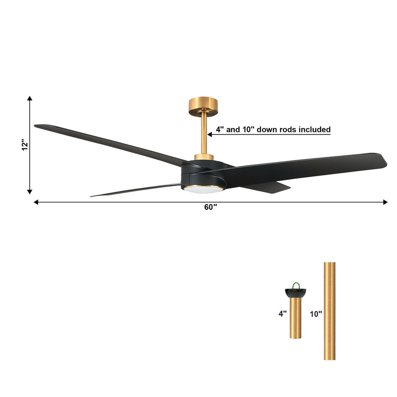 60" Parvez Modern DC Motor Downrod Mount Reversible Ceiling Fan with Lighting and Remote Control