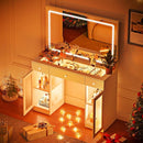 Glass-Top Makeup Vanity Desk with Clear Cabinets