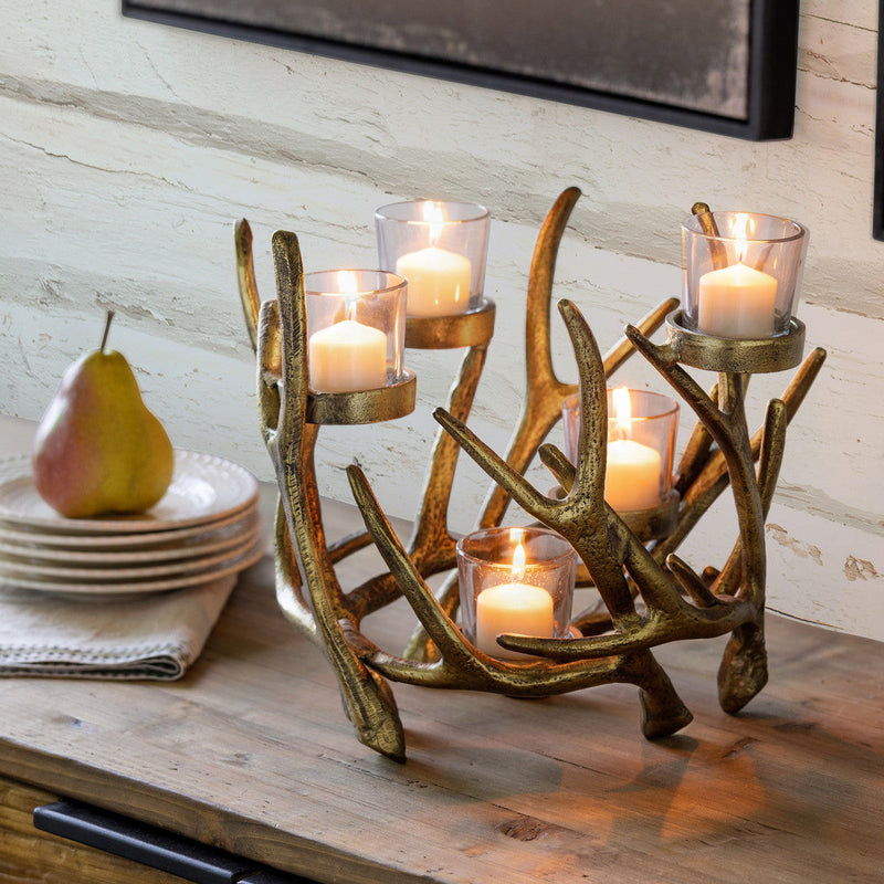 Lovecup Antler Cast Aluminum Centerpiece with Glass Votives L261