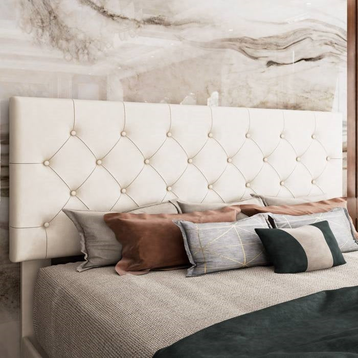 Full White Faux Leather Upholstered Platform Bed with Button-Tufted Headboard, photo 3 of 5