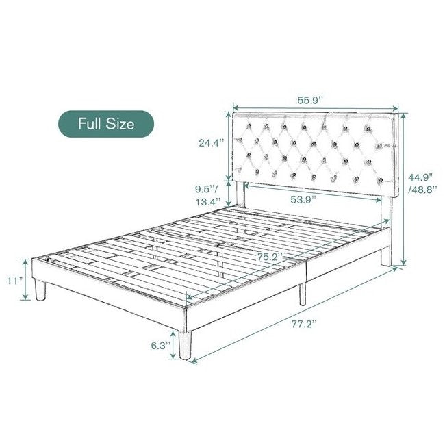 Full White Faux Leather Upholstered Platform Bed with Button-Tufted Headboard, photo 5 of 5