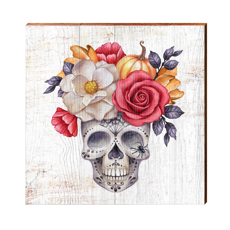 Farmhouse Halloween Flower Skull Sign | Wall Art Print on Real Wood