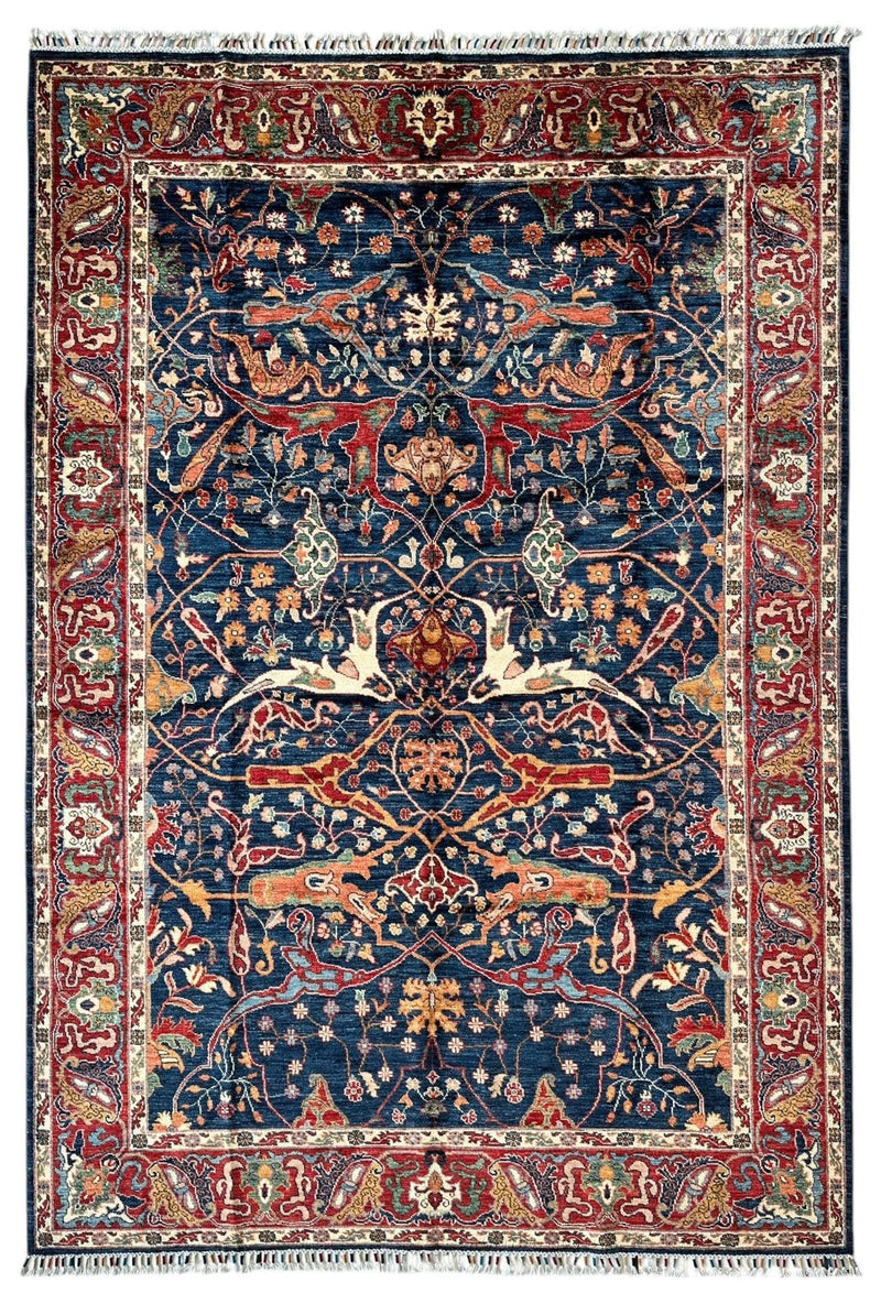 Hand-Knotted Afghani Bidjar Ghazni Wool Rug – 6'7" x 9'10" – Elegant Floral Design