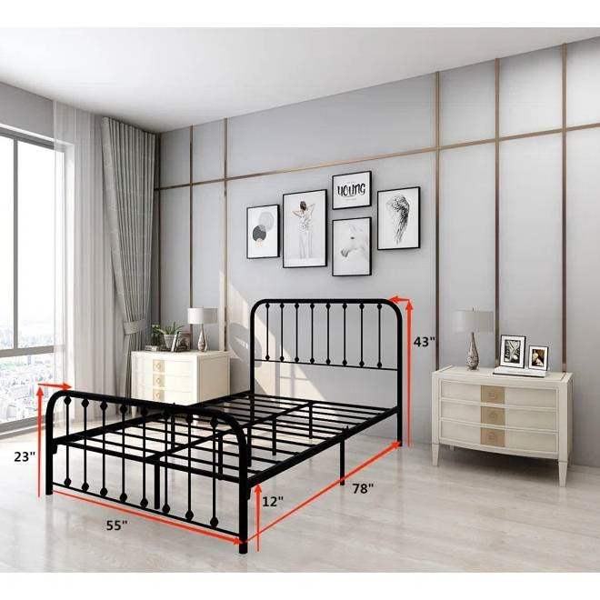 Full size Classic Black Metal Bed Frame with Slatted Headboard and Footboard, photo 3 of 3