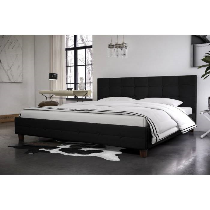 Full size Black Padded Linen Upholstered Platform Bed with Headboard, photo 2 of 4