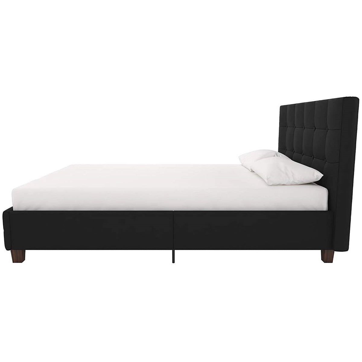 Full size Black Padded Linen Upholstered Platform Bed with Headboard, photo 3 of 4