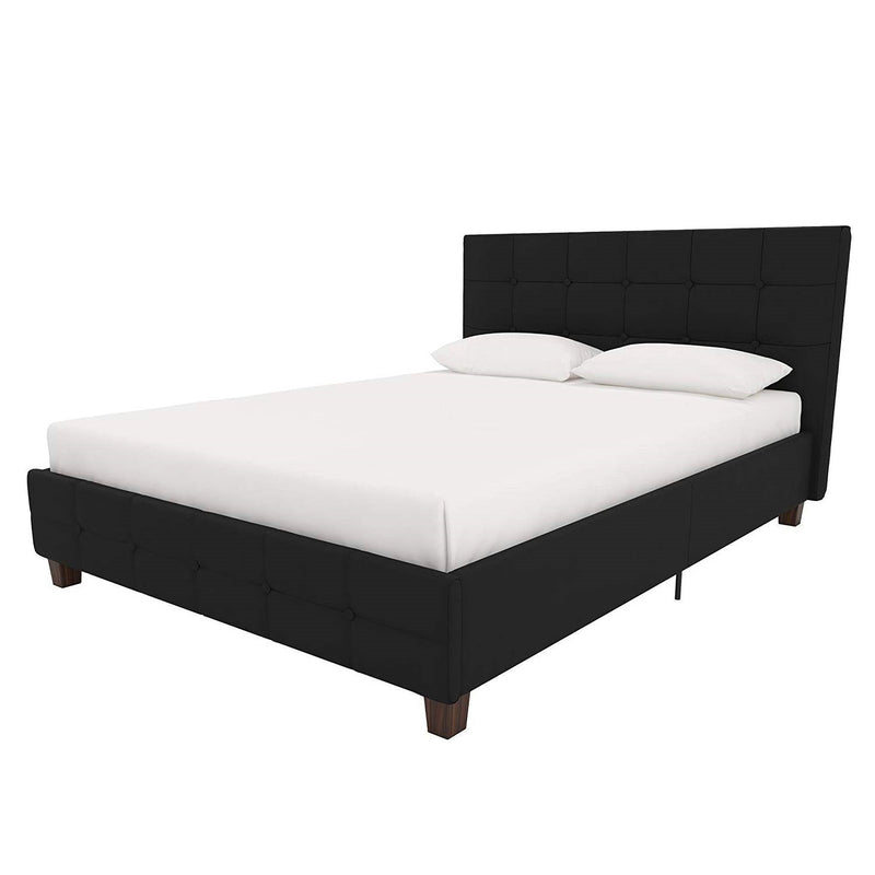 Full size Black Padded Linen Upholstered Platform Bed with Headboard, photo 4 of 4