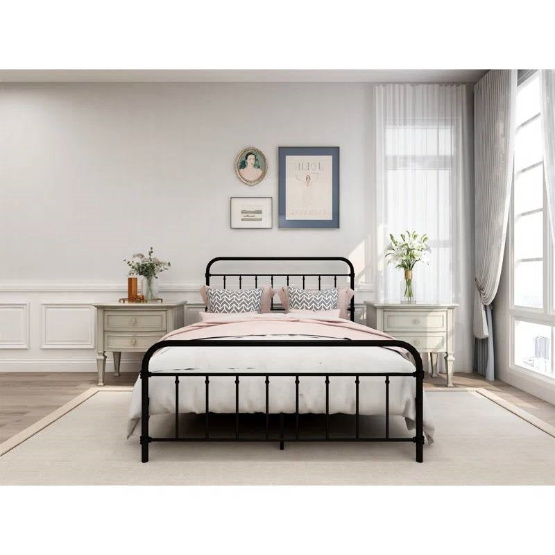 Full size Farmhouse Black Metal Bed Frame with Rounded Headboard Footboard, photo 3 of 5