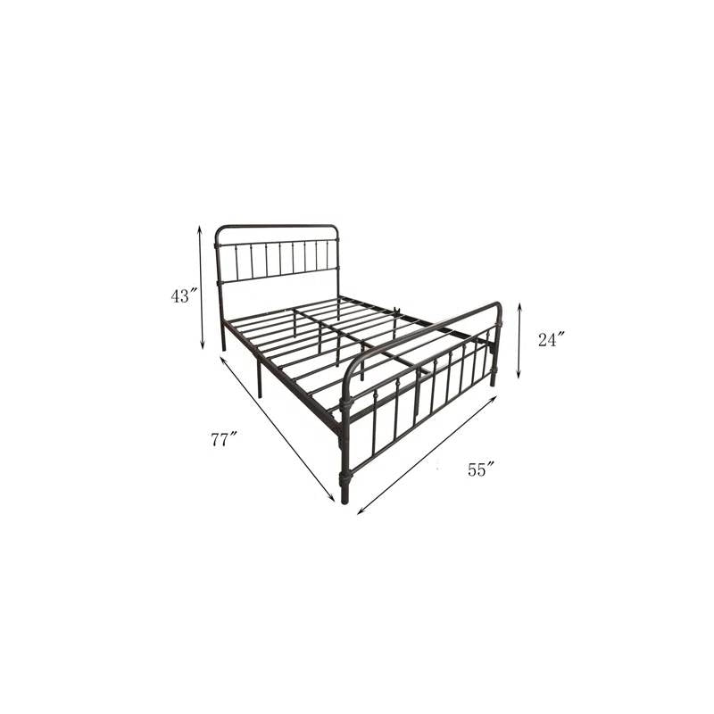 Full size Farmhouse Black Metal Bed Frame with Rounded Headboard Footboard, photo 5 of 5