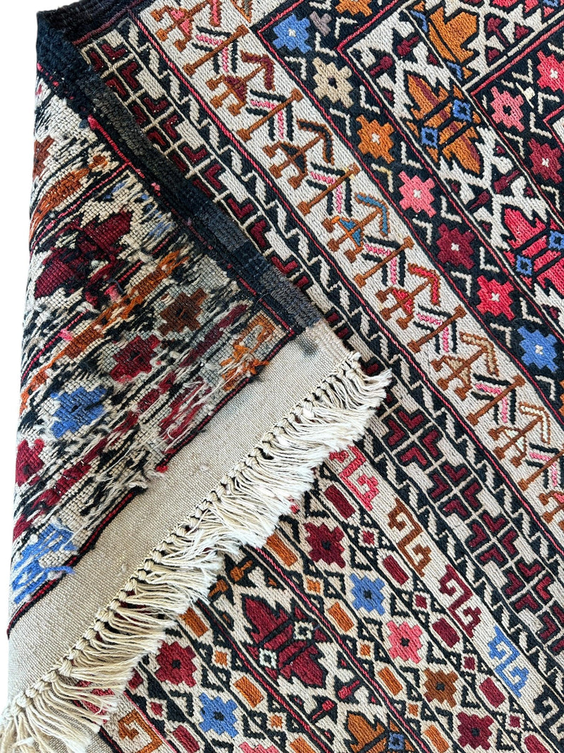 Hand-Woven Afghani Maliki Soumak Wool Kilim Rug - 4'2" x 6'6"