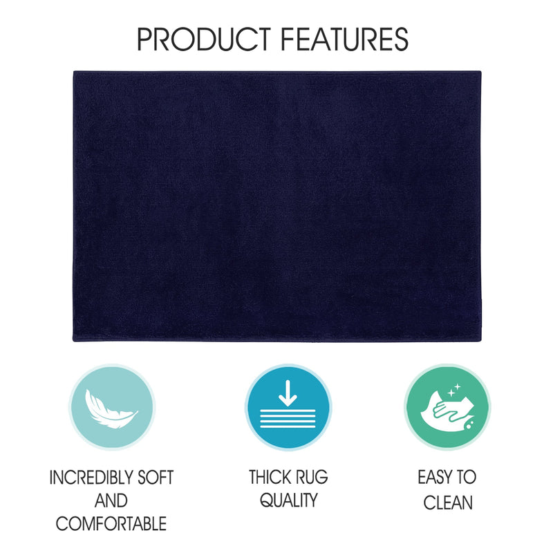Sussex Home, Landing Rug, Slip Resistant Indoor Carpets Includes Adhesive Tape  2' x 3'-Solid Collection |Navy