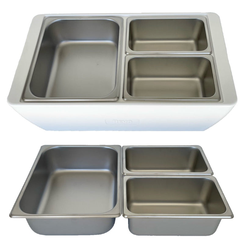 REVO MIX Pan Set | Stainless Steel 4" deep | One 1/2 Size and Two 1/4 size food pans