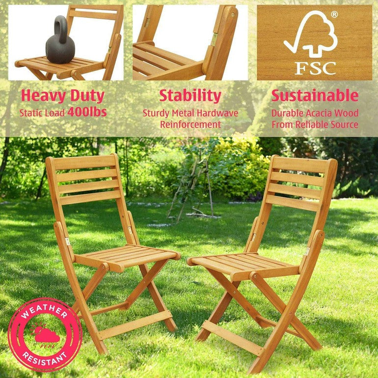 Tranquillo Anya Solid Wood Folding Chairs - Set of 2 Acacia Wood