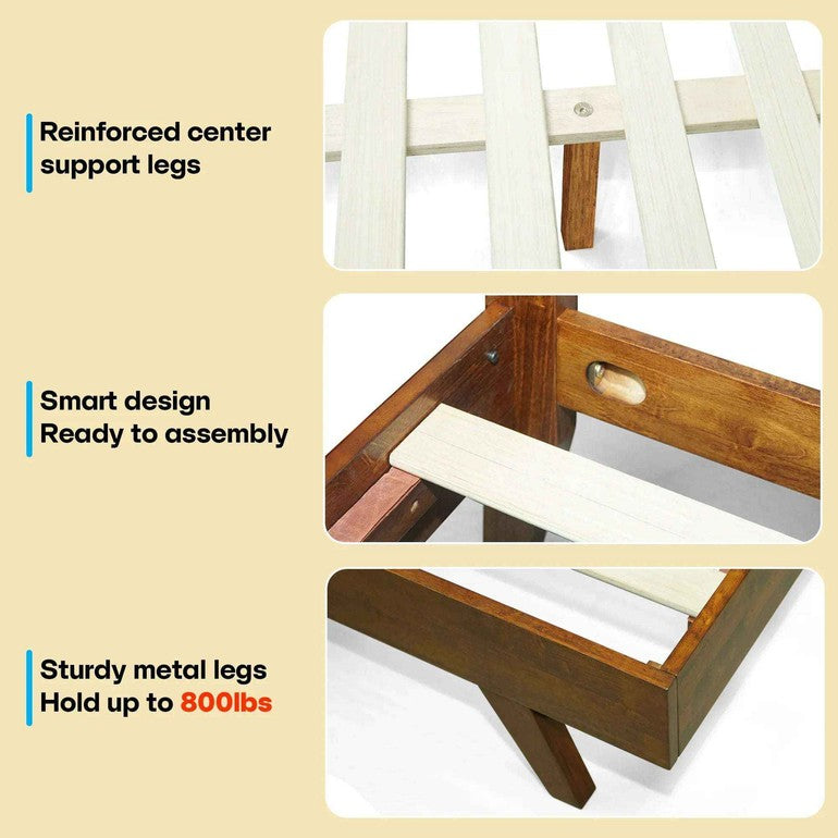 Acacia Harmony Solid Wood Platform Bed Frame with Headboard