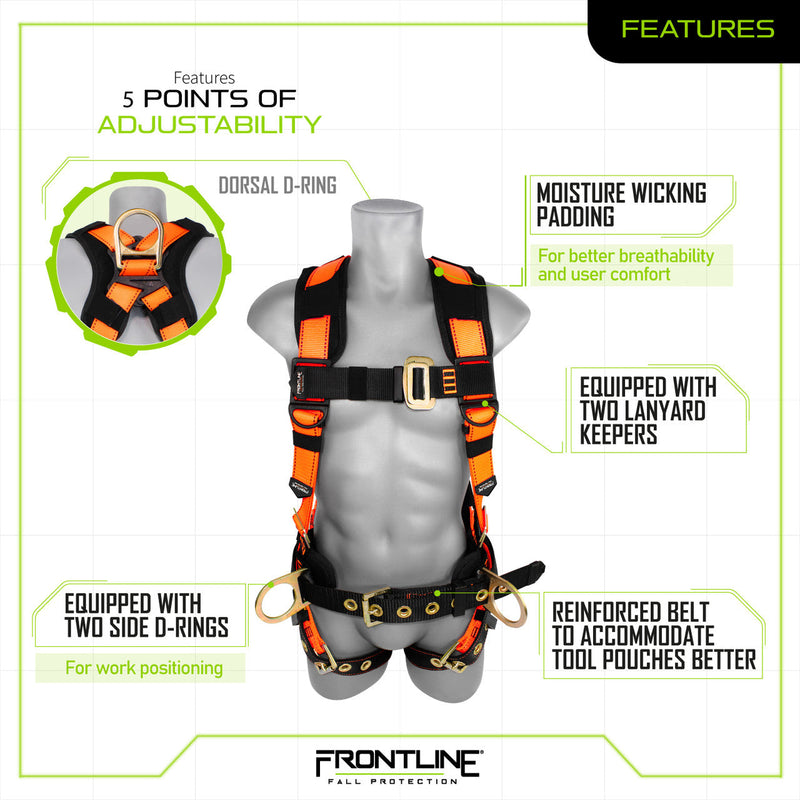 Frontline 50CTB Combat Construction Style Full Body Harness with Tongue Buckle Belt & Legs 3X/4X