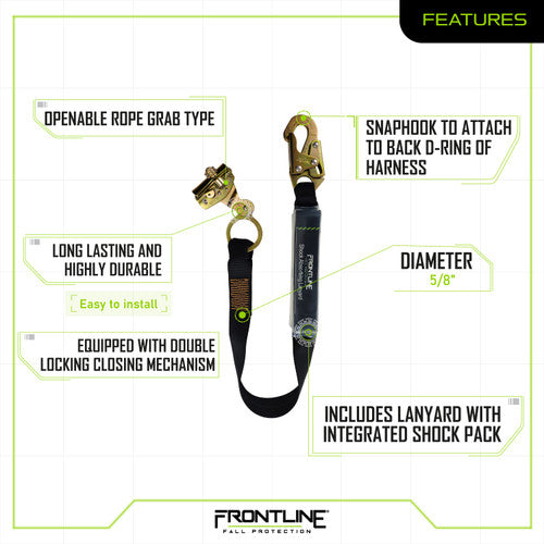 Frontline RGSS58ES Self-tracking Rope Grab 5/8" with 3' Lanyard