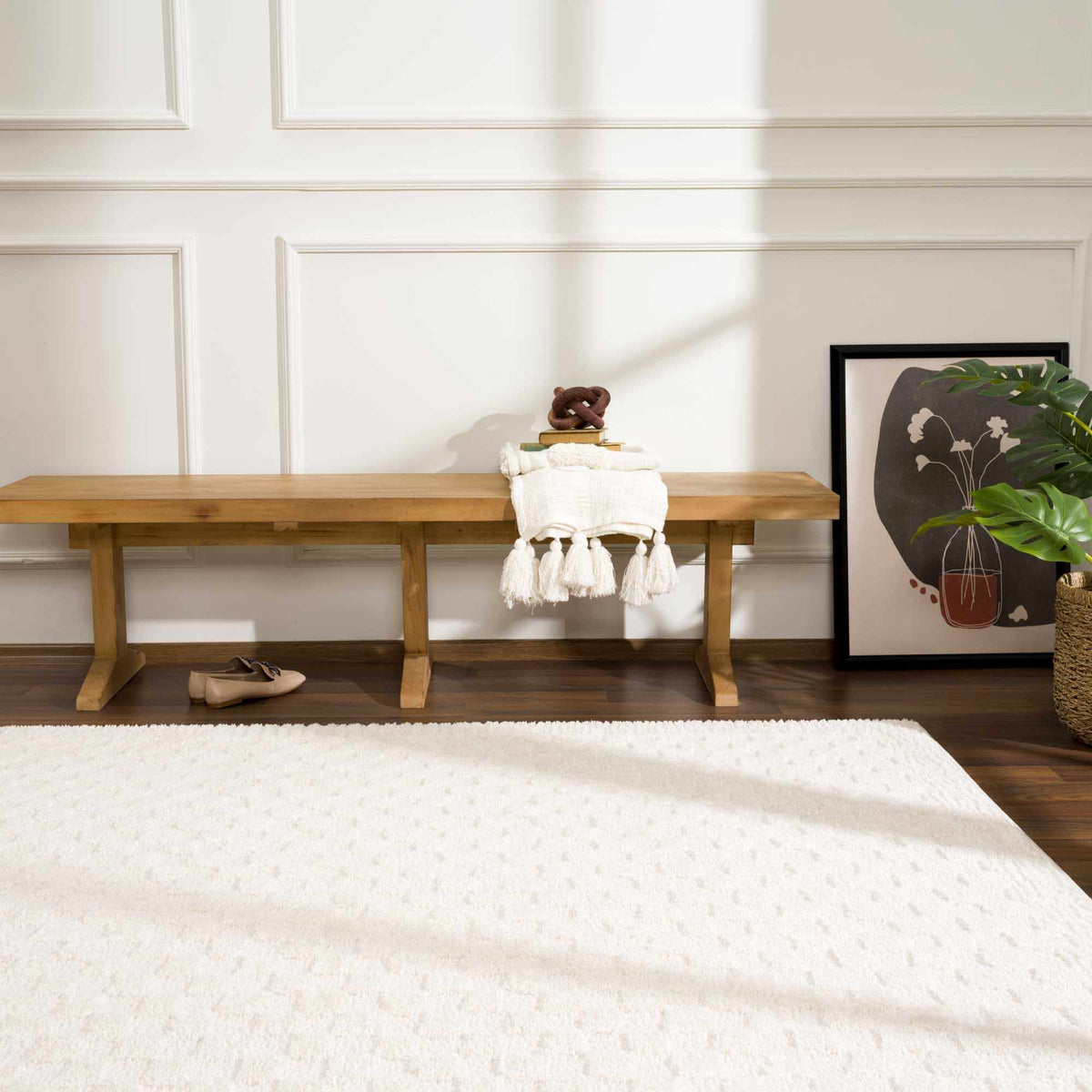 Leryn Ivory Checkered Area Rug, installed in a room