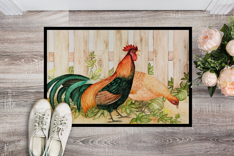 Chicken and Rooster by Ferris Hotard Doormat - 24x36 Decorative Floor Mat – Indoor/Outdoor Rug with Artistic Flair