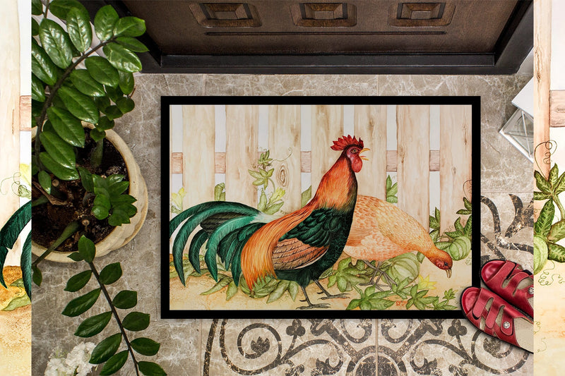 Chicken and Rooster by Ferris Hotard Doormat - 24x36 Decorative Floor Mat – Indoor/Outdoor Rug with Artistic Flair
