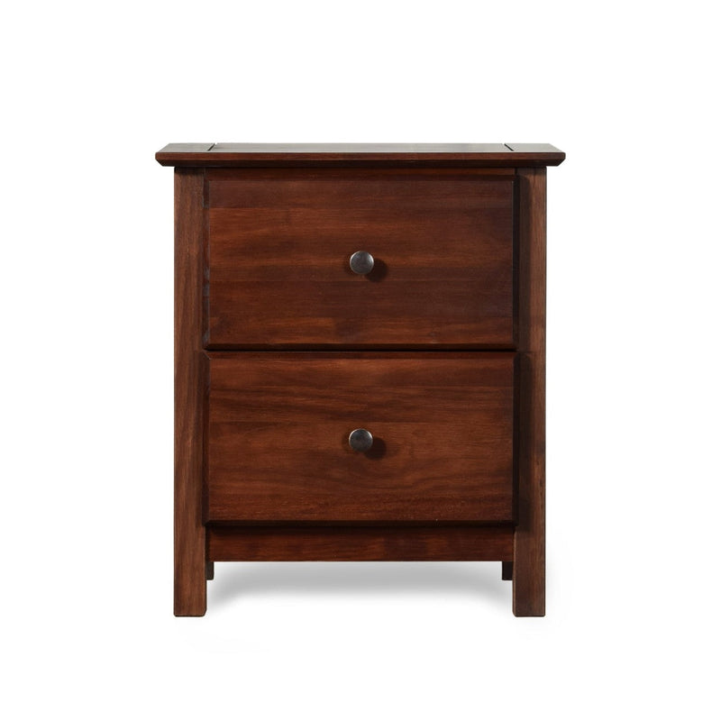 Farmhouse Solid Pine Wood 2 Drawer Nightstand in Cherry Finish, photo 2 of 3