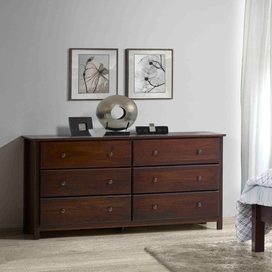 Farmhouse Solid Pine Wood 6 Drawer Dresser in Cherry Finish, photo 4 of 5