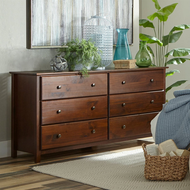 Farmhouse Solid Pine Wood 6 Drawer Dresser in Cherry Finish, photo 5 of 5