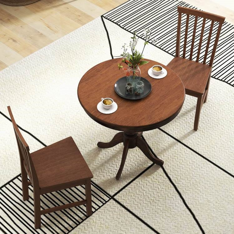 3-Piece Traditional Round Dining Table and 2 Chairs Set in Walnut Wood Finish, photo 3 of 5