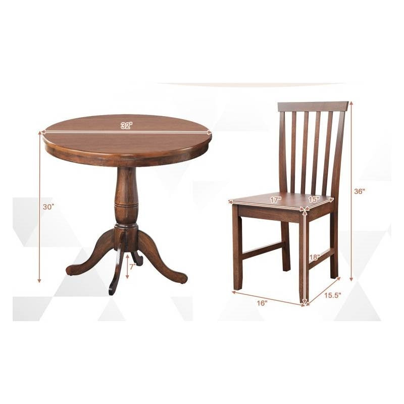 3-Piece Traditional Round Dining Table and 2 Chairs Set in Walnut Wood Finish, photo 5 of 5