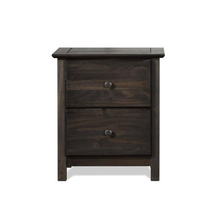 Farmhouse Solid Pine Wood 2 Drawer Nightstand in Espresso, photo 2 of 4