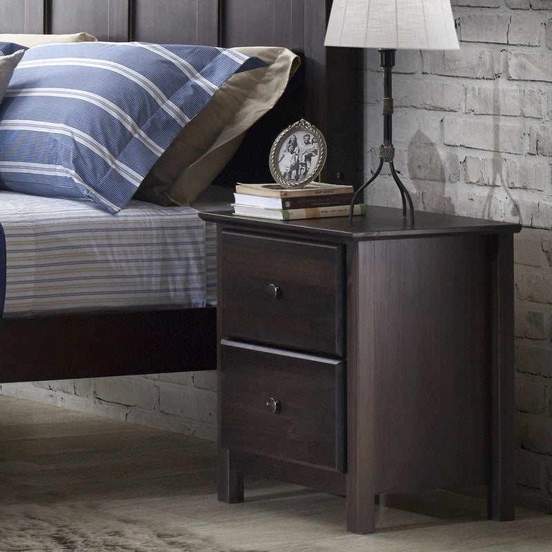 Farmhouse Solid Pine Wood 2 Drawer Nightstand in Espresso, photo 4 of 4