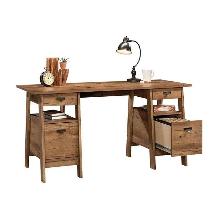FarmHouse Rustic Oak Executive Desk w/ Filing Cabinets Storage, photo 2 of 4