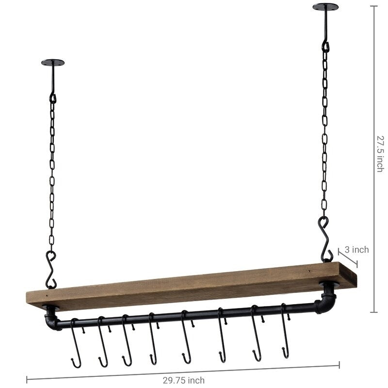 FarmHome Rustic Industrial 8 S-Hooks Ceiling Mounted Hanging Pot Rack, photo 3 of 4