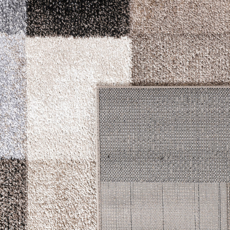 Modern Living Room Rug Fiesta Patchwork Look in Beige and Grey