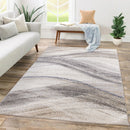 Modern Area Rug Fiesta with Artistic Waves in Beige Grey