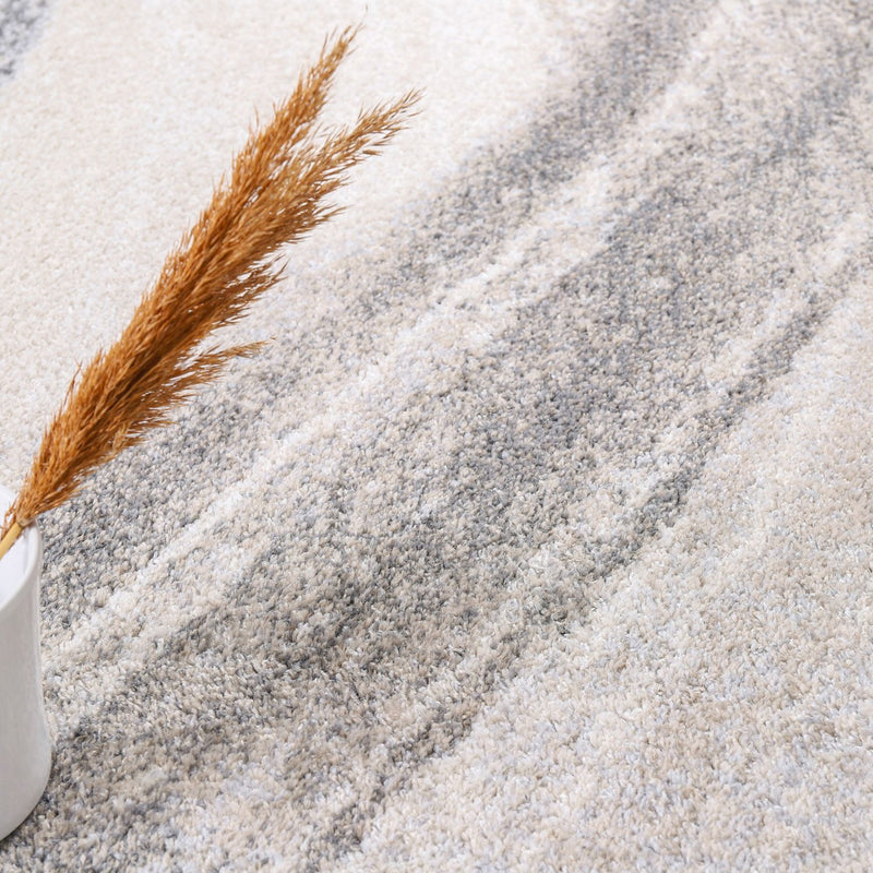 Modern Area Rug Fiesta with Artistic Waves in Beige Grey