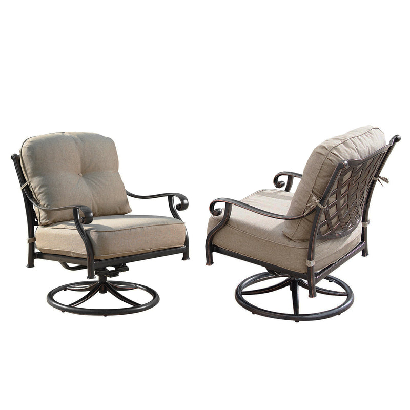 Aluminum 34-in Round Patio Fire Table Set with Swivel Rocking Chairs