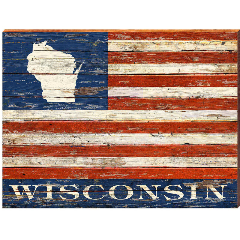American Flag Wisconsin Minocqua FIR2 | Wall Art Print on Real Wood