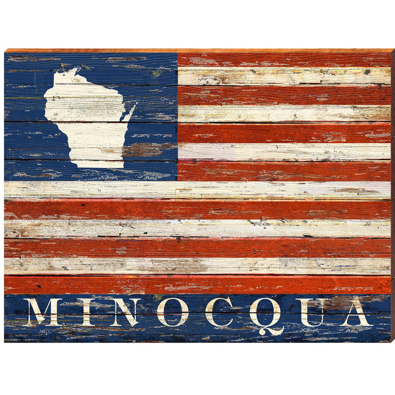American Flag Wisconsin Minocqua FIR2 | Wall Art Print on Real Wood