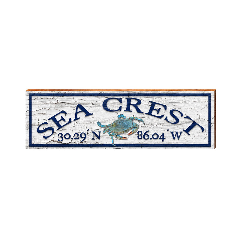 Sea Crest Blue Crab White Latitude Longitude | Real Wood Wall Art Print