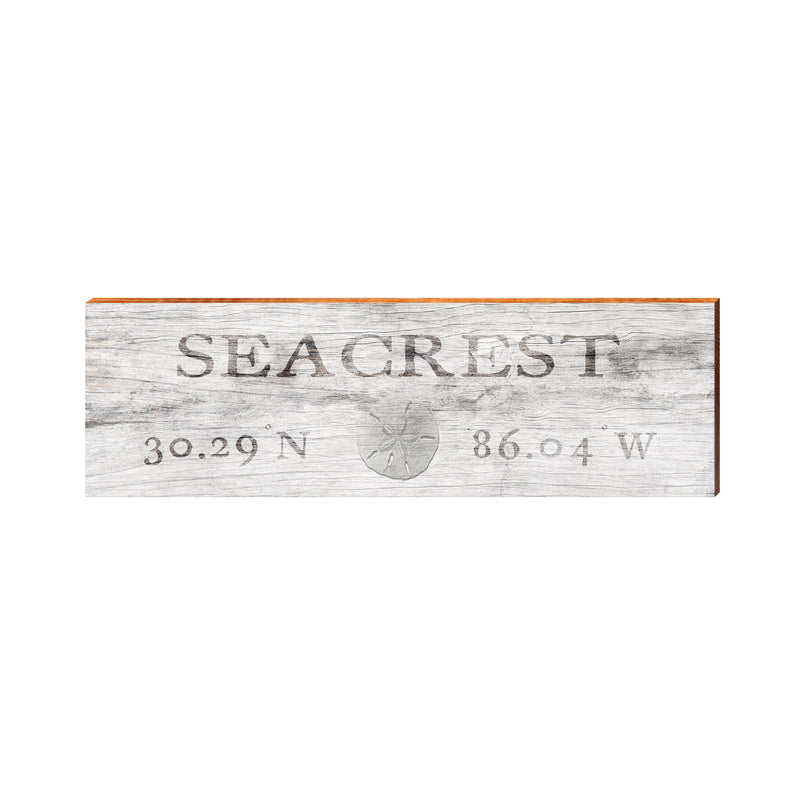 Seacrest Sand Dollar White Distressed Latitude Longitude | Real Wood Wall Art Print