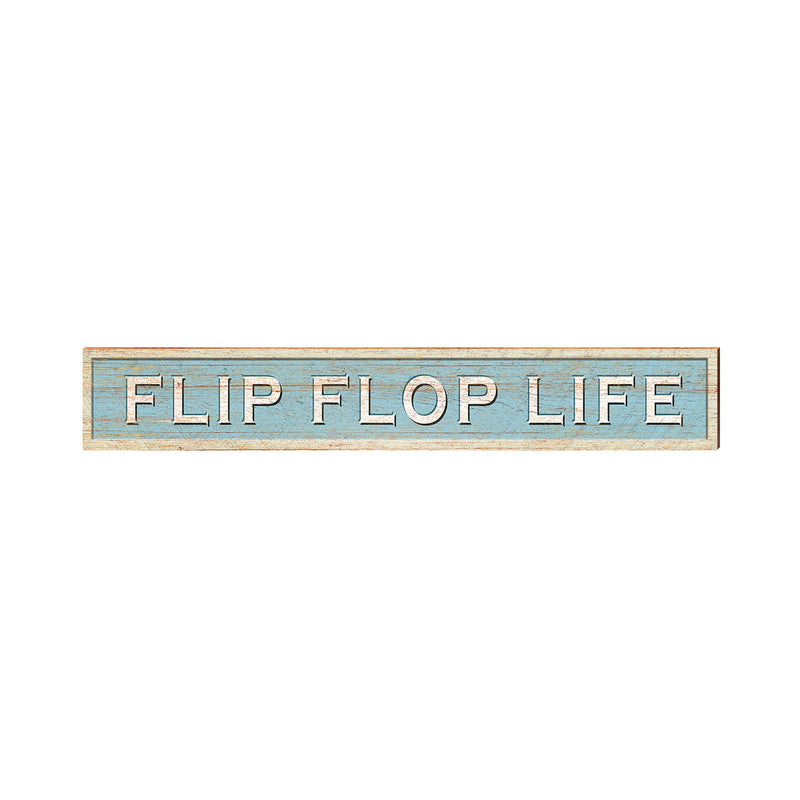 Flip Flop Life White Coastal Blue Sign | Real Wood Wall Art Print